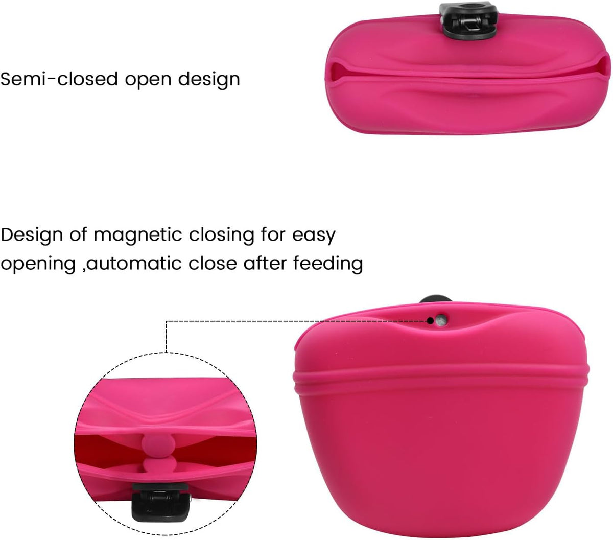 AUDWUD Silicone Dog Treat Pouch,Clip on Portable Training Container,Convenient Magnetic Buckle Closing and Waist Clip,No BPA