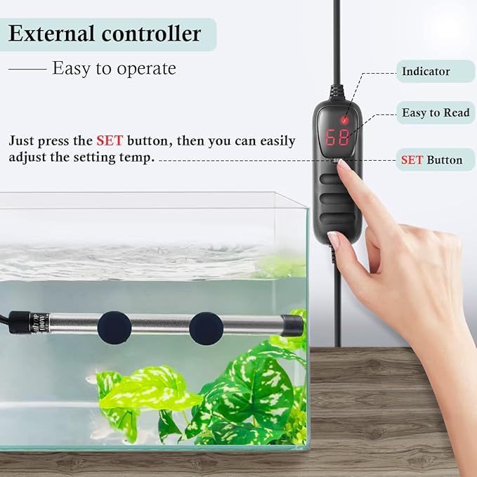 HITOP Compact Submersible Aquarium Heater - 300W Digital Heater for Fish Tank Turtle Tank 45-70 Gallon, Saltwater and Fresh Water with Temperature Controller (300W)