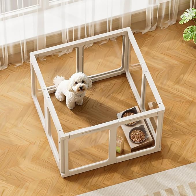 Jalove Clear Dog Playpen Indoor, 24" Acrylic Plastic Pet Play Pen with Door, Playpen for Puppy Cat Rabbit Ferret, Easy to Install Preferable Playpen for Small Dogs, Customizable, White 8 PCS