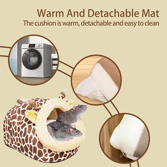 Guinea Pig Rat Bed Hideout for Rat Bearded Dragon Hedgehog Ferret to Sleep and Hide, Guinea Pig Cage Accessories Habitat Décor (Large, 2.Giraffes)