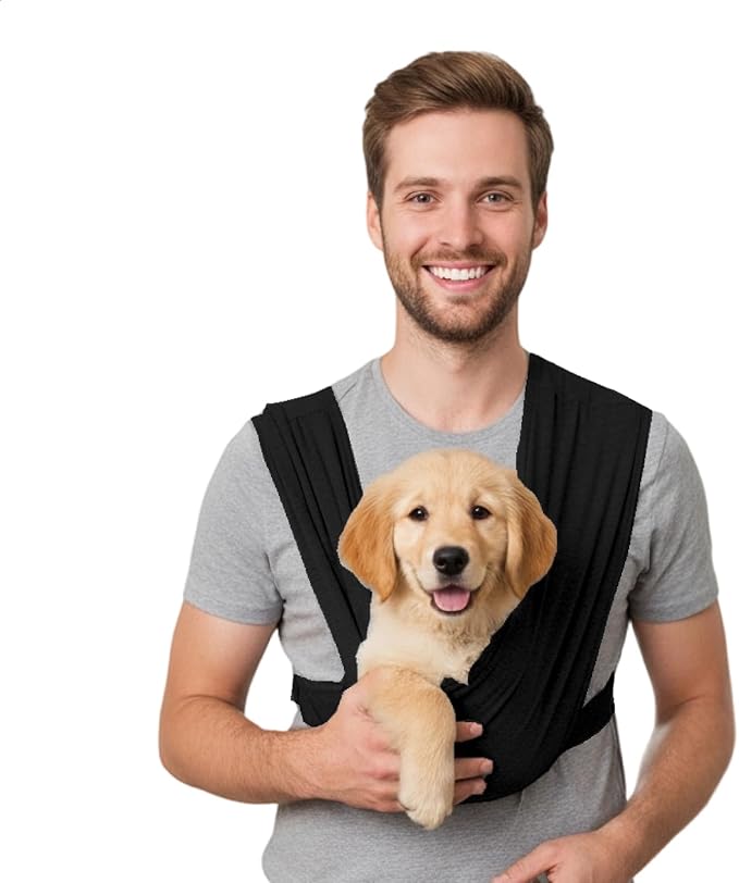 Dog Sling Carrier for Biking,Cat Cocoon Carrier,Pet Front Backpack Sling,Adjustable and Easy to Wear, Reducing Back Pressure (Black)