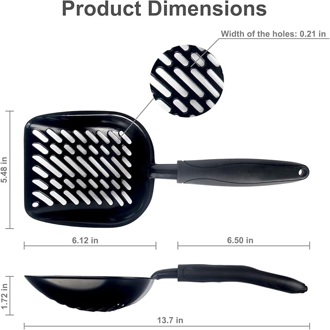 Metal Cat Litter Scoop with a Deep Shovel Design | Solid Aluminum & Non-Stick Coating | Durable Rubber Coated Handle for Easy Scooping | Perfect Size Sifting Slots for Any Type of Kitty Litter