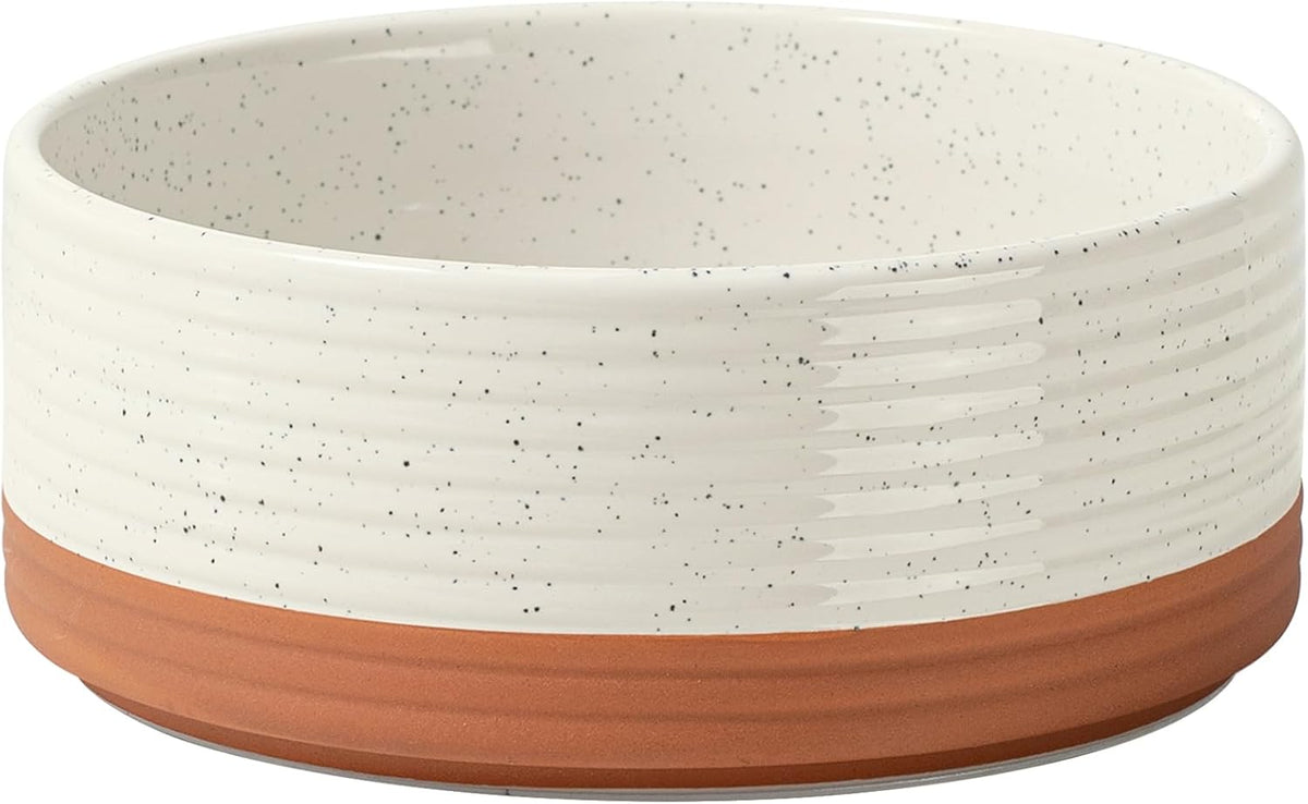 Ceramic 6.1inch Dog Bowl for Small Breed Dogs, Anti-Slip and Weighted Pet Food and Water Dishes(Single Bowl, Vanilla White)
