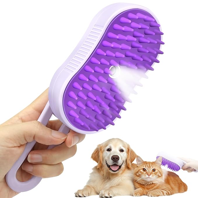 Cat Steam Brush,4 in 1 Rechargeable Pet Steam Brush for Cats and Dog,Anti-Static Cat Spray Brushes, Massage, Cleaning, Shedding and Combing for Long and Short Hair Cats and Dogs