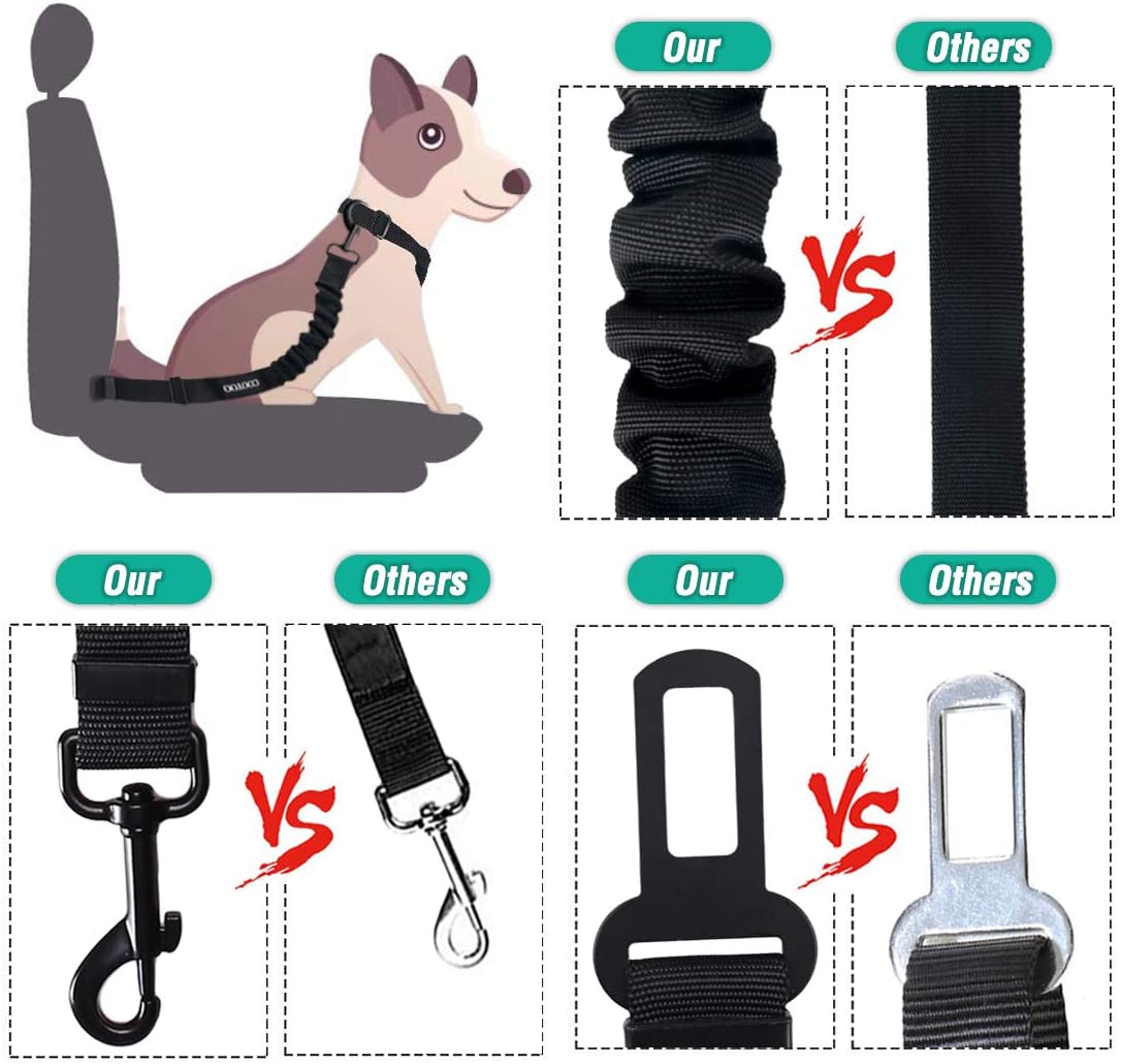 COOYOO Dog Seat Belt, Durability Retractable Dog Car Harness Adjustable Dog Seat Belt for Vehicle Nylon Pet Safety Seat Belts Heavy Duty & Elastic (1 Pack Black)
