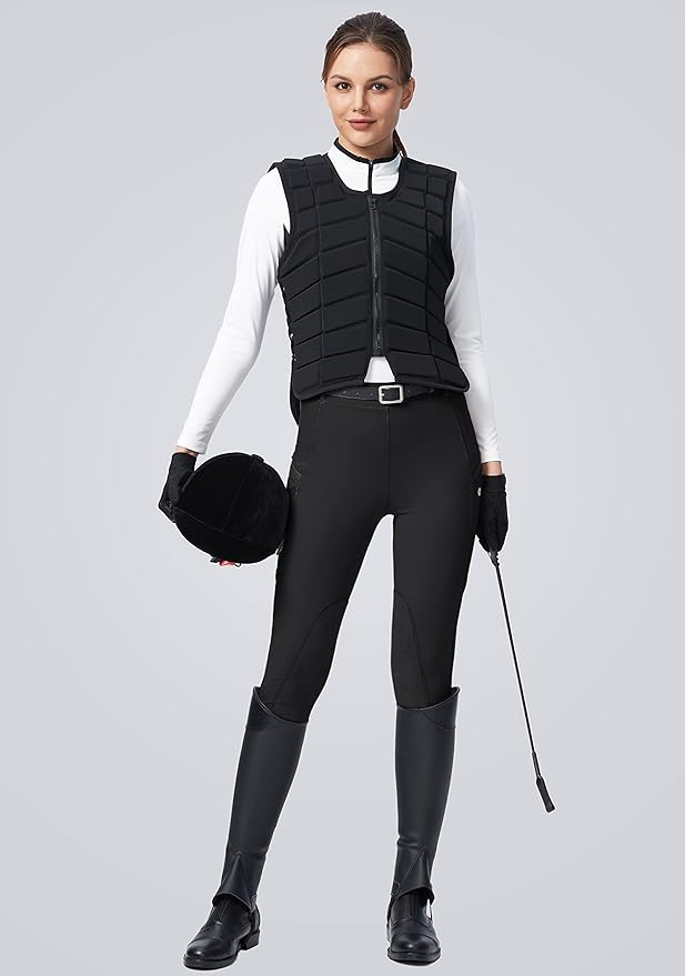 SANTINY Women's Horse Riding Pants with Zipper Pockets Knee-Patch Schooling Tights Equestrian Breeches for Women