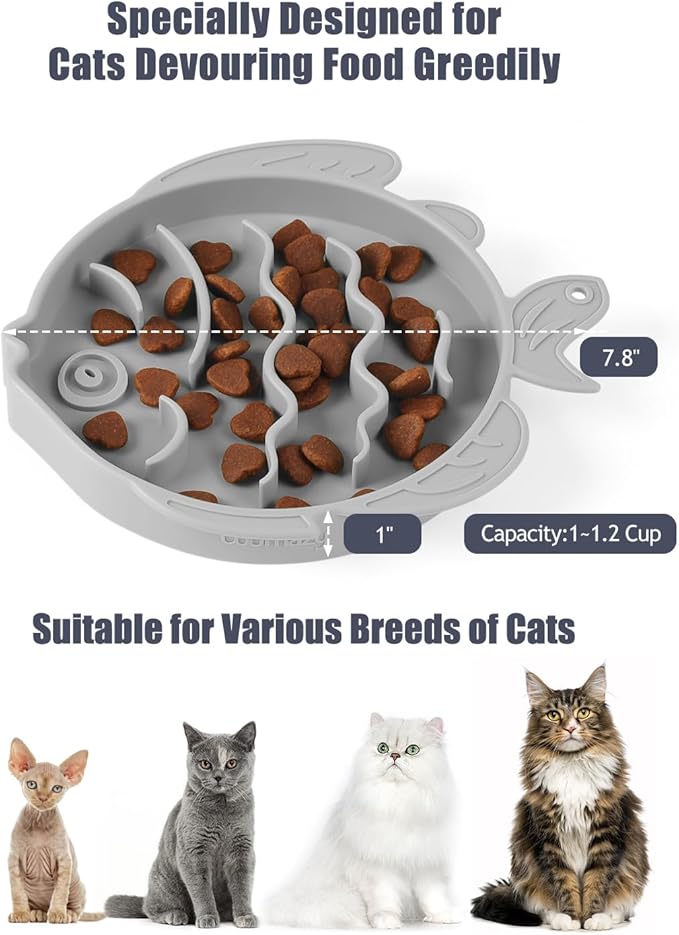 Coomazy 2-in-1 Silicone Slow Feeder Dog Cat Bowls, Interactive Puzzle Toy for Pets Dry/Wet Food Training, Keeps Dogs Cats Busy, Prevents Puppy Kitty Overeating (Smoky Gray, 1.2 Cup)
