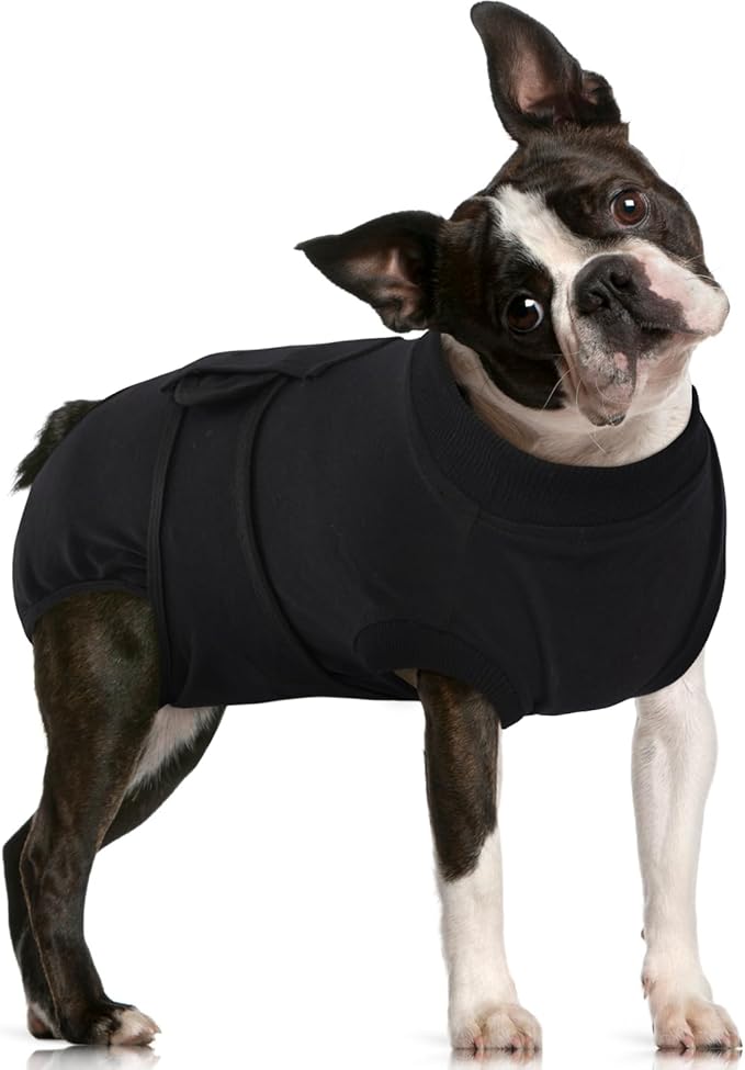 FUAMEY Dog Recovery Suit Male,Dogs Surgery Neuter Suits Puppy Spay Shirts for Female Protect Dog's Skin Anti Licking Abdominal Wounds Doggie Onesie Pet Bodysuit Alternative to Cone Black L