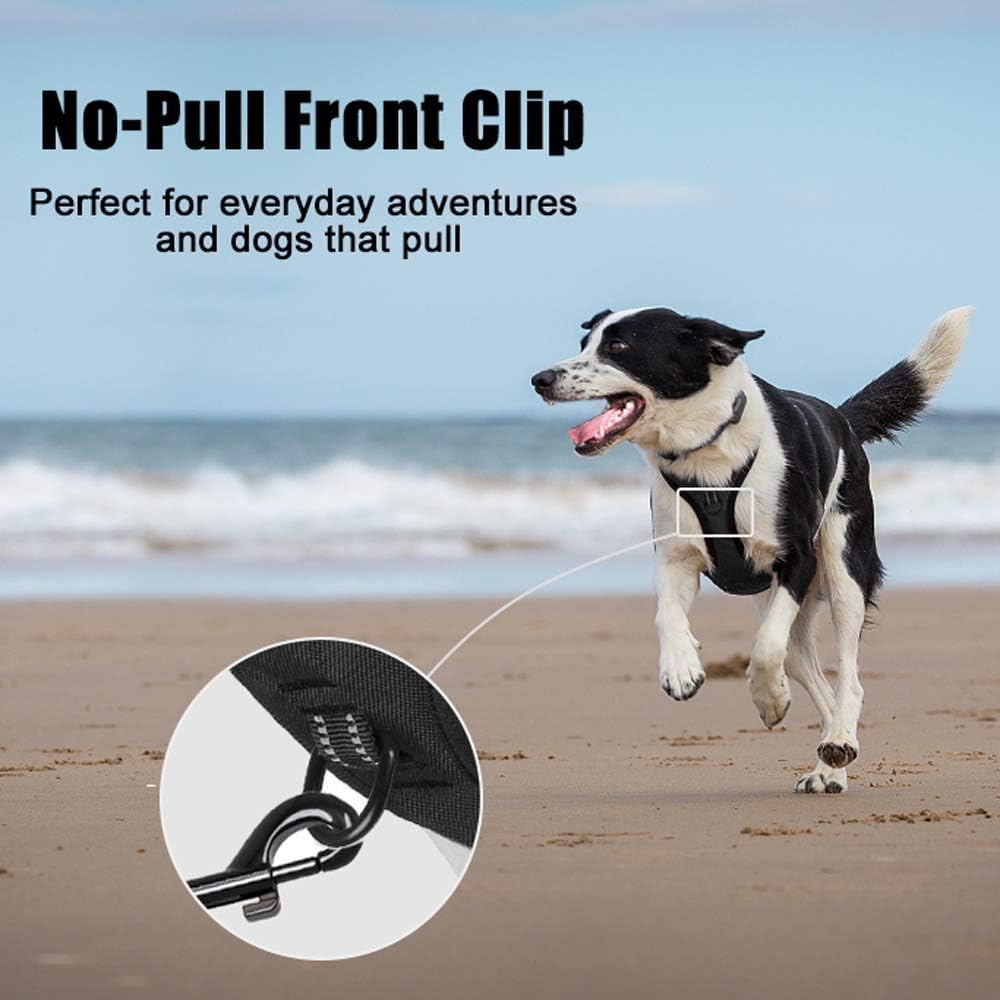 PoyPet No Pull Dog Harness, Reflective Comfortable Vest Harness with Front & Back 2 Leash Attachments and Easy Control Handle Adjustable Soft Padded Pet Vest for Small to Large Dogs (Black,XL)