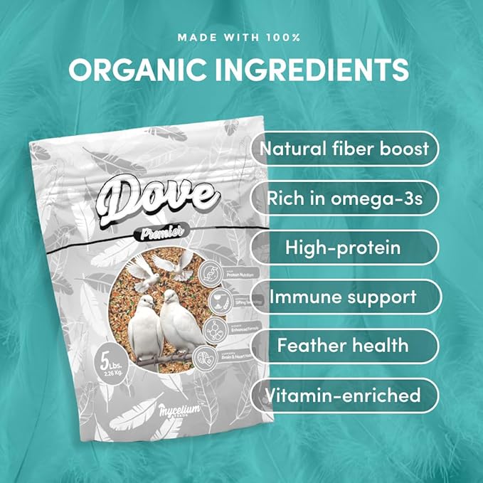 Mycelium Dove Premier Wild Bird Seed (5 LB Bag) | Organic, High-Protein Bird Food for Doves, Pigeons & Ground-Feeding Birds | Supports Brain & Heart Health | Non-GMO, USA Made, Filler Free