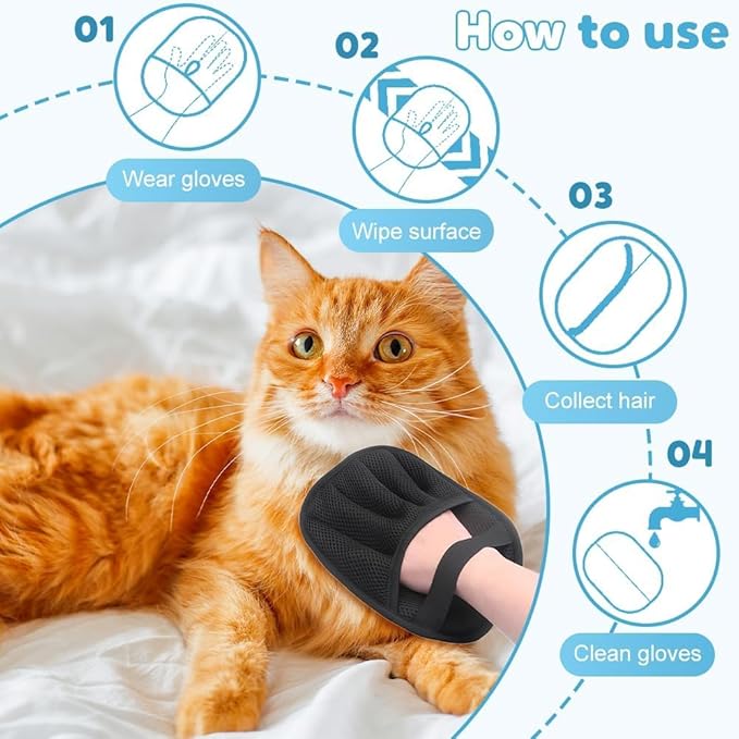 Pet Hair Remover Glove, 2025 New Pet Hair Removal Glove, Upgrade Efficient Grooming Gloves for Pet Hair, Reusable Cat Dog Grooming Gloves Pet Hair, Remover Electrostatic Gloves, for Cats & Dogs