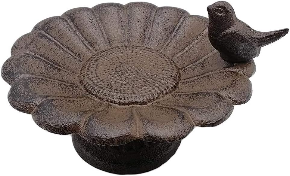 Comfy Hour Spring is Here Collection 7" Cast Iron Birdfeeder Birdbath Outdoor Garden, Brown