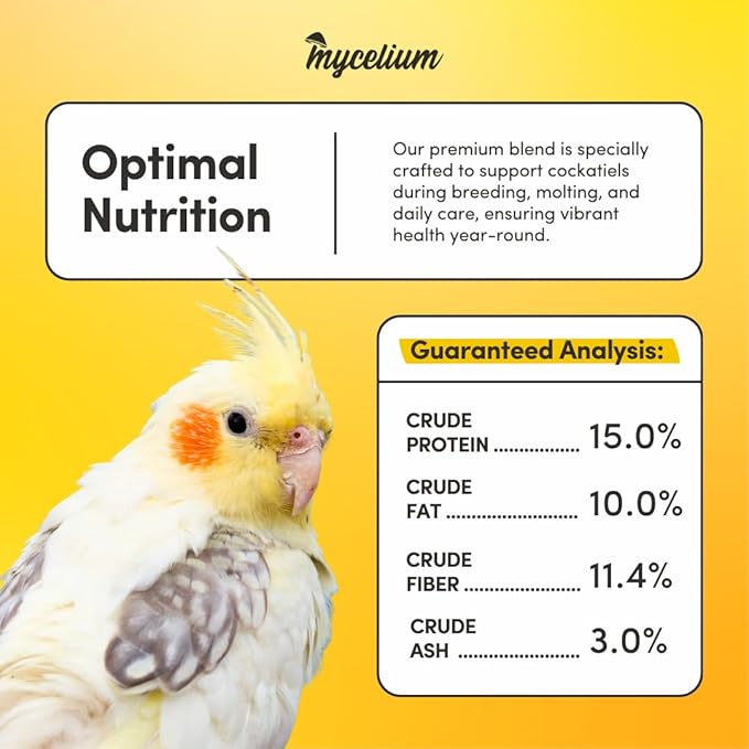 Mycelium Organic Cockatiel Superfood Bird Seed (5 LBS) | Premium Bird Food for Cockatiels & Small Parrots | Supports Immunity, Digestion & Development | Non-GMO, No Fillers, Made in USA