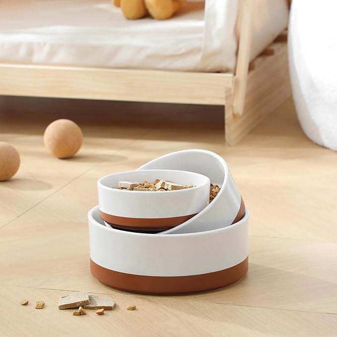 MALACASA Dog Bowls, Ceramic Dogs Bowls with Wood Stand Non-Slip, 6 Cups or 58 oz Capacity Dog Water Food Bowl Glaze Matte Weighted Non-Slip Pet Bowl for Large Dogs (L-6 Cups)