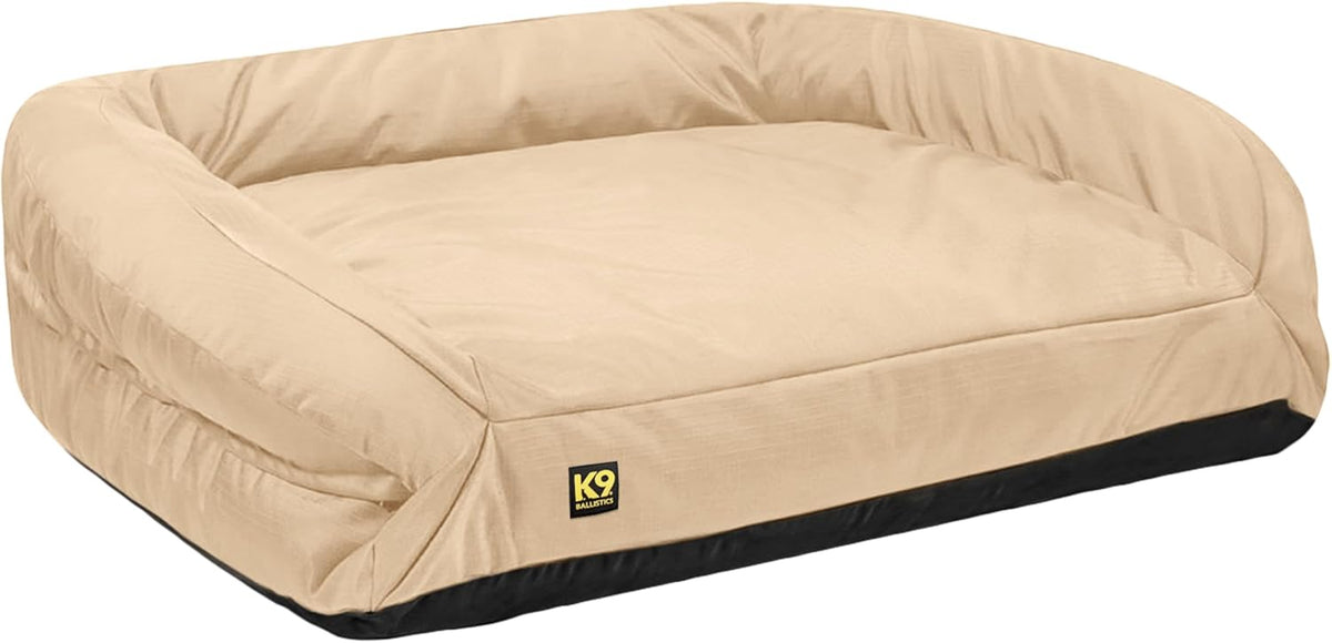 K9 Ballistics Tough Orthopedic Large Bolster Dog Bed - Washable, Durable and Water Resistant Dog Bed - Made for (L) Large Big Dogs, 40"x34", Sandstone