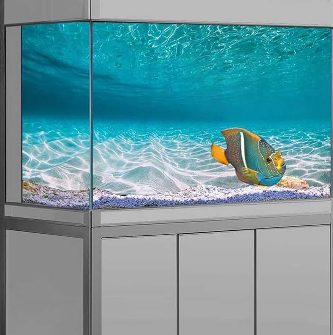 24X12IN Natural Undersea Aquarium Background, Undersea Beach Fish Tank Background, with 8 EVA Double-Sided Tape