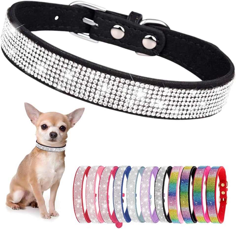 Rhinestone Dog Collar for Small Dogs, Bling Diamond Fancy Crystal Glitter Pretty Jewel Pet Puppy Collars for XXS XS Small Medium Large Breed Girl Dogs Female Cats Kitten, Black L