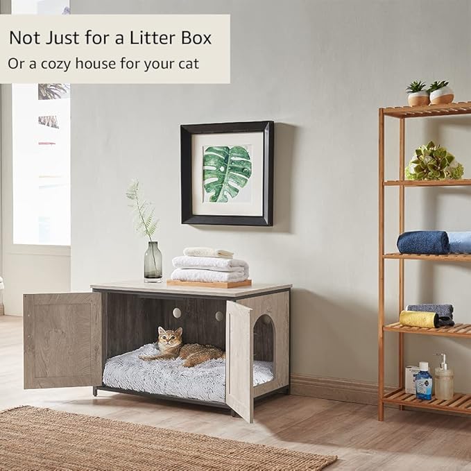 unipaws Top Opening Cat Litter Box Enclosure, Flip Top XL Extra Large Cat Box Furniture, Friendly to Elderly People, High Jumbo Automatic Litter Box Cover Hidden for Large Cat