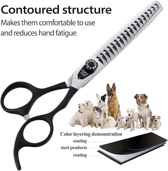 Fenice Peak 7.0'' Dog Chunker Scissors For Grooming 440C Stainless Steel Black Non-Slip Handle Sharp Blades Professional Pet Trimming Scissors for Cats Thinning Rate 75%