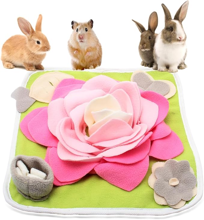 Rabbit Foraging Mat Snuffle Mat for Small Animals Bunny Puzzle Toys Pets Interactive Feeding Mat for Guinea Pigs Hedgehog Chinchilla Puppies (Pink)