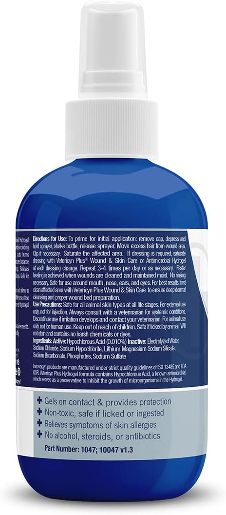 Vetericyn Plus Dog Wound Care Hydrogel Spray | Healing Aid and Wound Protectant, Sprayable Gel to Relieve Dog Itchy Skin, Safe for All Animals. 3 Ounces