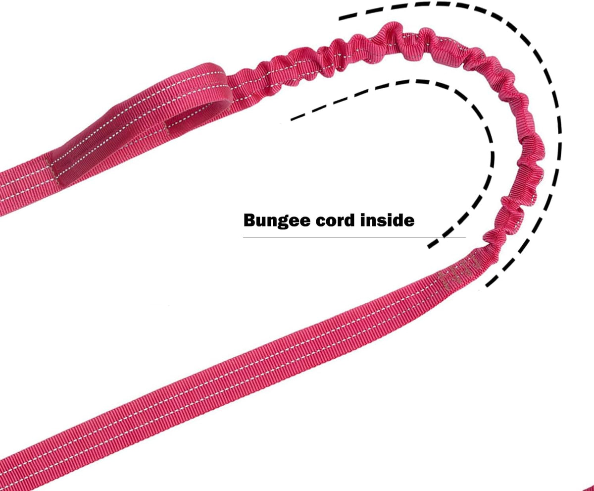 ICEFANG Tactical Dog Leash,K9 Training Walking Bungee Lead with 2 Control Handle,Heavy Duty Quick Release Metal Clasp,for Medium Large Breed (Reflective Pink, 6 FT)