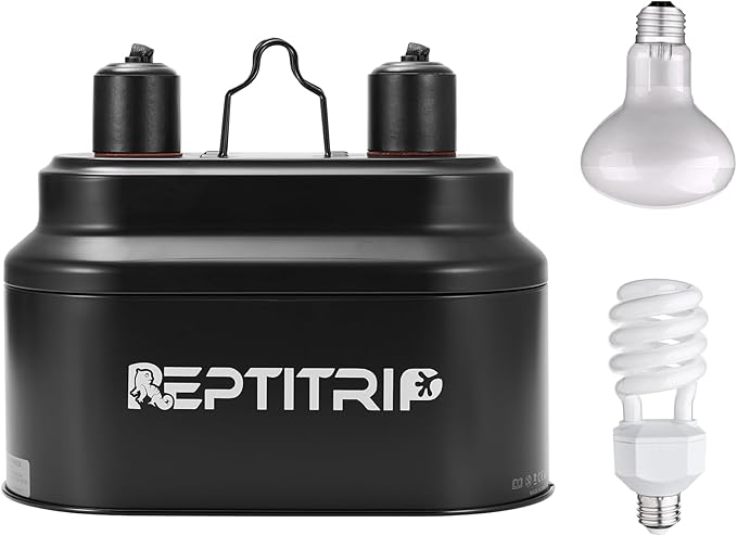 Dual Reptile Light Fixture with 100W Daytime Heat & UVB 10.0 Reptile Bulb, 2 Independent Switches, Reptile UVA UVB Light Combo Pack