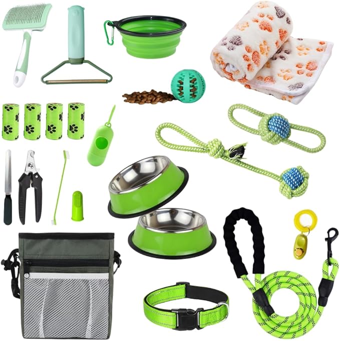 PupLuxe Puppy Starter Kit - Green 22 Piece Bundle Great for Dog Training, Perfect for New & Experienced Owners