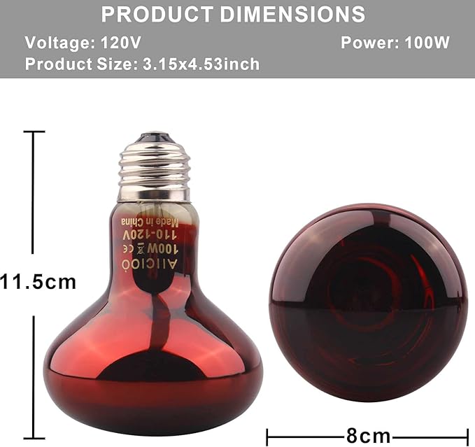 Aiicioo Reptile Red Night Light Bulb - 100W Reptile Heat Lamp Bulb Infrared Basking Spot Lamp for Bearded Dragon Lizard Turtle Hermit Crab Leopard Gecko Snake Chameleon Tank