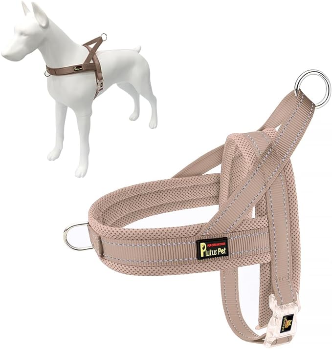 Plutus Pet No Pull Dog Harness with Breathable Mesh Padded, Adjustable Reflective Escape Proof Dog Harness, Quick Fit Dog Vest Harness for Small Medium Large Dogs(M, Beige)