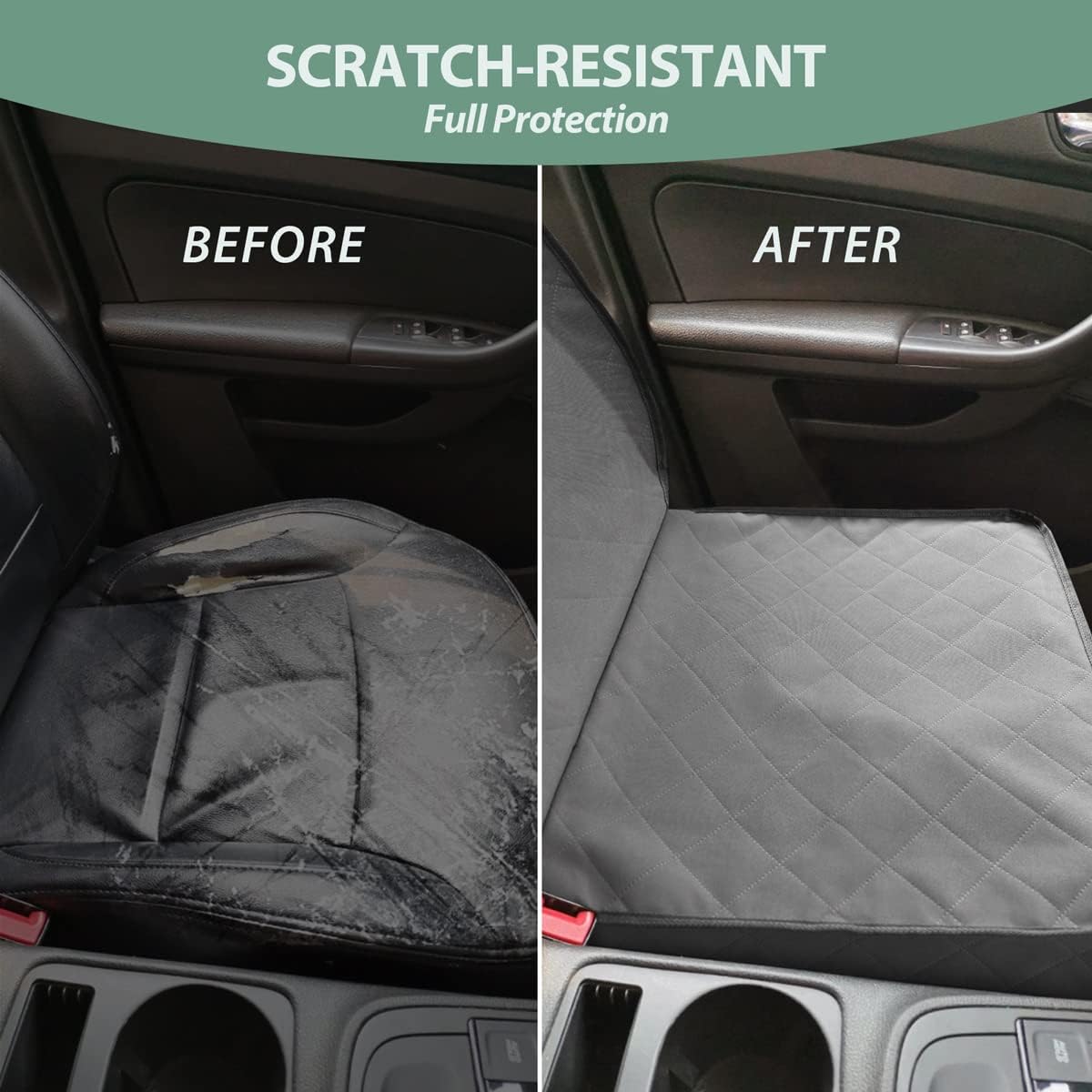 Dog Car Front Seat Cover with Side Flaps & Buckle Straps for Pet, 100% Waterproof 600D Oxford Single Seat Protector Heavy Duty Quilted Scratch Proof, Universal Size for SUV Truck, Grey