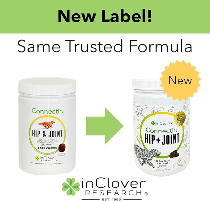InClover Connectin Hip and Joint Soft Chew Supplement for Dogs, Combines Glucosamine, Chondroitin and Hyaluronic Acid with Herbs, Patented and Clinically Tested to Work in 15 Days, 20 Count