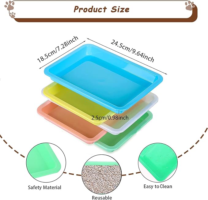 5pcs Kitten Litter Box, Small Cat Litter Box with Scooper, Small Litter Pan Low Entry Shallow Plastic Litter Tray Portable Cat Waste Tray Open Travel Kitten Boxes for Small Pet Rabbit Newborn Cat