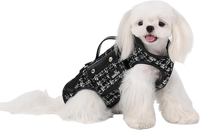Dog Lift Harness Dog Carrier Dog VES Harness Adjustable Dog Leash with Small Puppy Treat Bag（Black,L）