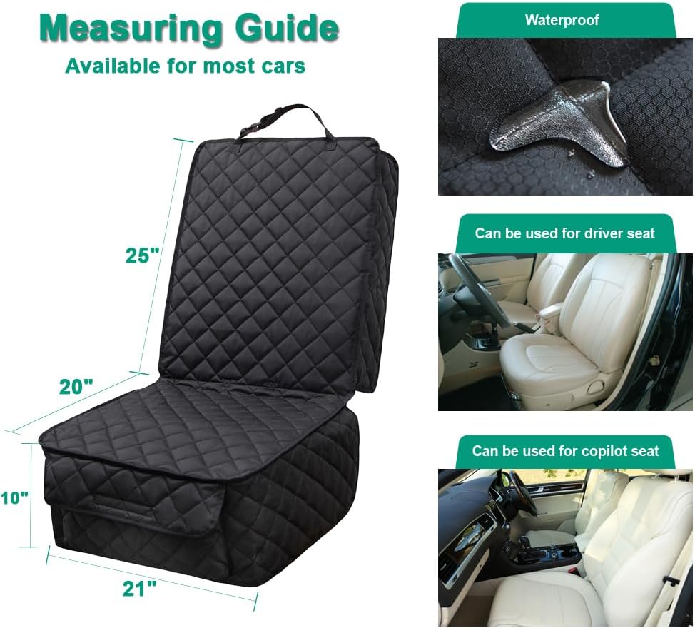 Waterproof Front Seat Cover Dog Car Seat Covers Nonslip and Full Protection with Side Flaps Fits Most Cars, Trucks, SUVs(Black, 1Pack)