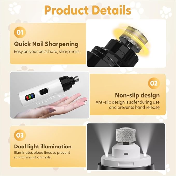 Silent Groom Pro Nail Grinder, 2025 New Electric Dog Nail Trimmer, Pet Nail Grinder for Dogs Cats, Rechargeable Dog Nail Clippers, Pet Paws Grooming & Smoothing Tool