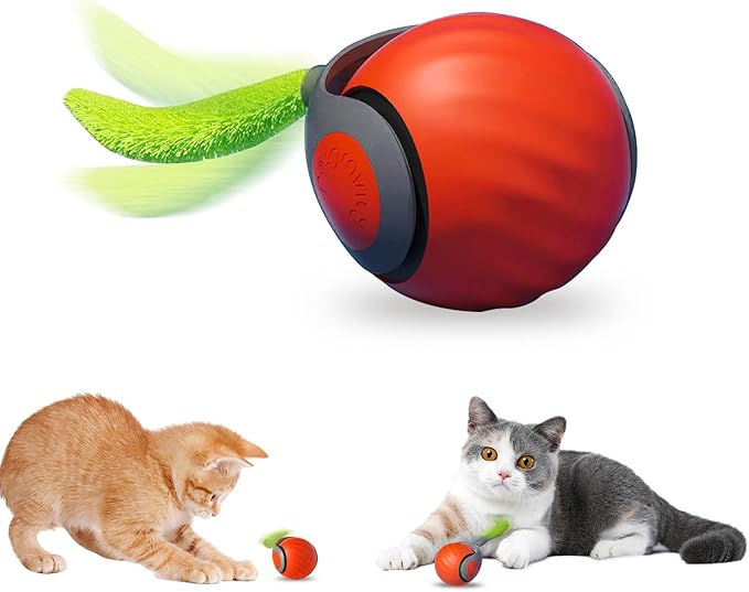 Interactive Cat Toys for Indoor Cats, Rechargeable Moving Cat Ball with Feather Tail, 2 Speeds Automatic Kitten Toys for Bored Indoor Cats,Motion Activated Rolling Ball Toys (Orange)