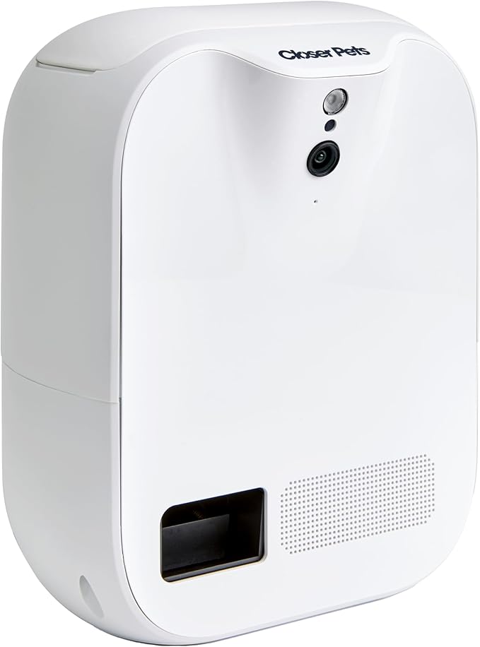 Closer Pets TreatView Pet Indoor Security Camera with Phone App (iOS/Android Compatible), with Night Vision and Built-in Treat Dispenser