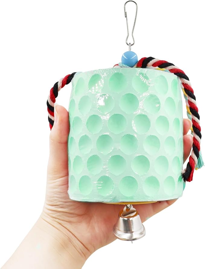 Oooct Extra Large Bird Chewing Toy, Parrot Beak Grinding Calcium Stone with Bells, Bird Cage Accessories, Cage Toys for Cockatiel Parakeet Parrot Budgies Rat Hamster Chinchilla Rabbit Bunny Green