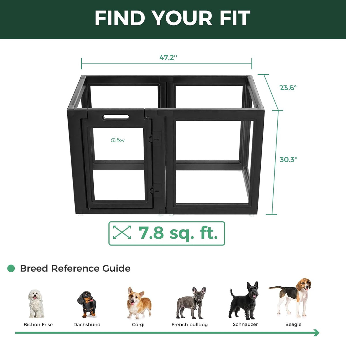 FXW AuraSpace Acrylic Indoor Unleashed Dog Playpen for Small and Medium Dogs, 30 Inch, 12 Panels, Black