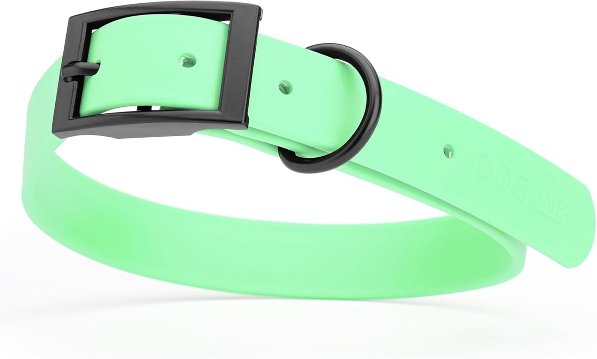Dogline Biothane Waterproof Dog Collar Strong Coated Nylon Webbing with Black Hardware Odor- Proof for Easy Care Easy to Clean High Performance Fits Small Medium or Large Dogs, Sea Foam Green