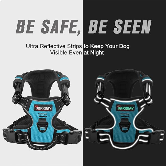 BARKBAY No Pull Dog Harness Front Clip Heavy Duty Reflective Easy Control Handle for Large Dog Walking(Blue,XS)