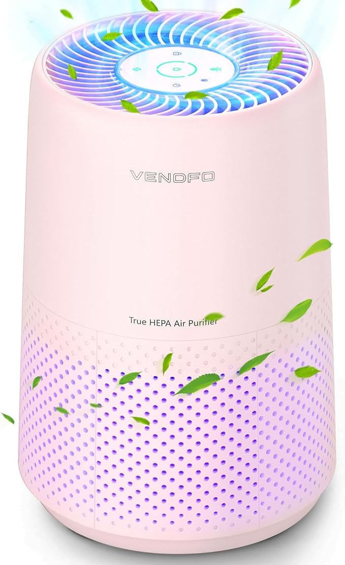 Air Purifiers for Bedroom, H13 HEPA Air Purifiers - Covers Up to 1074 ft² - 24dB Ultra-Quiet Sleep Mode, 360° Outlet Air Cleaner , Perfect for Home, Pets (Cream Pink)