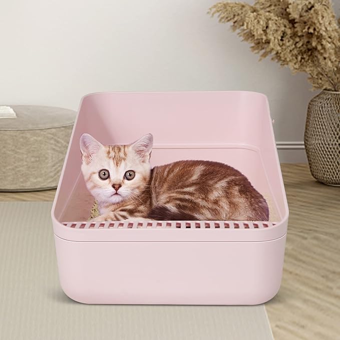 Sfozstra Cats Litter Box Low: Pink Small for Kittens up to 8 lbs, Anti Tracking Design Space Saving for Apartments
