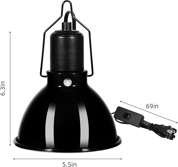 DXOPHIEX 5.5 inch Dome Reptile Light Fixture Reptile Heat Lamp UVB Light Fixture for Bearded Dragon, Lizard, Hermit Crab, Turtle Tank and Terrarium（Max 100W）