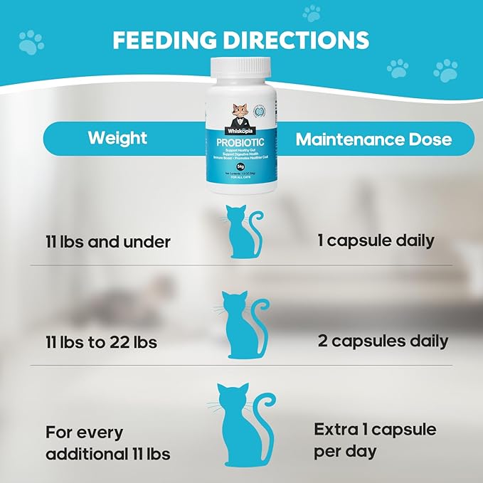 Probiotics for Cats - Cat Probiotic Supplement for Digestive & Gut Support, Diarrhea Relief, Immunity Booster, Cat Probiotic Powder with 9 Billion CFU and Prebiotics, 120 Capsules