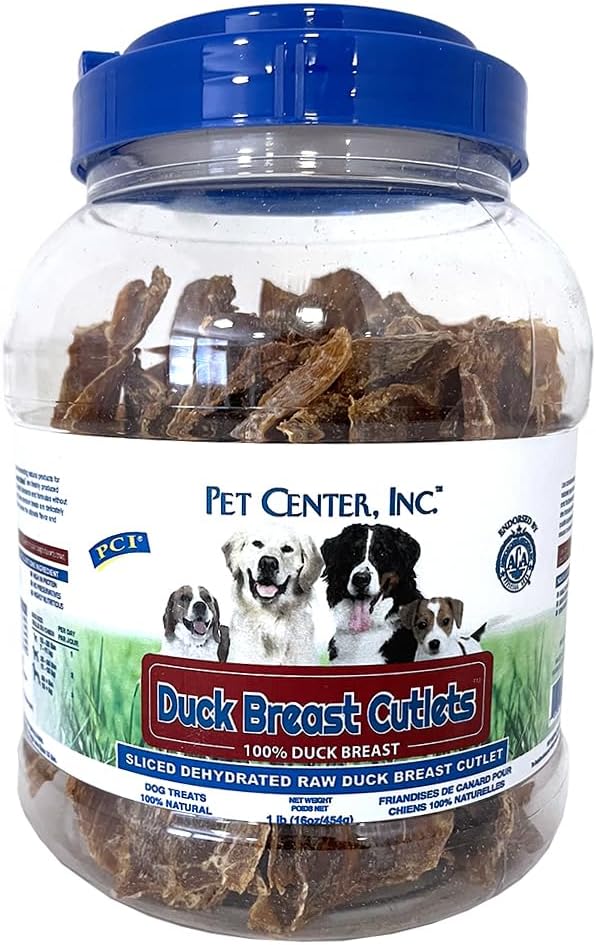 PCI Pet Center, Inc. Duck Breast Cutlets for Dogs - 100% Natural Dog Treats - Premium Quality, Single Ingredient Raw Dehydrated Chews - USA Made - No Additives - Delicious, Healthy Snack - 1lb