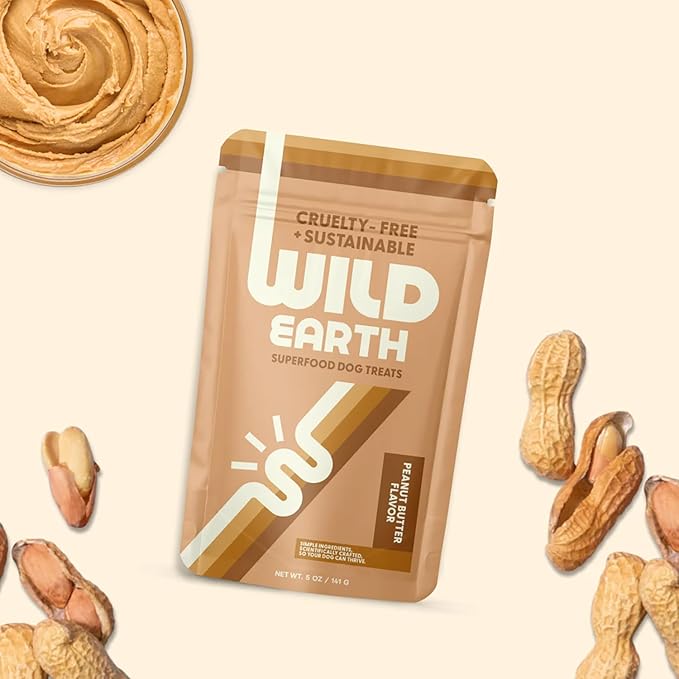 Wild Earth Superfood Dog Treats, Plant Based Dog Treats with Omega Acids, Prebiotics & Koji Protein, No Fillers, Veterinarian-Developed, Peanut Butter Flavor