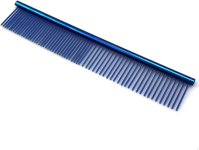 ZoCr Stainless Steel Pet Comb for Dogs Cats, Pet Grooming Comb with Different Spaced Rounded Teeth (Blue)