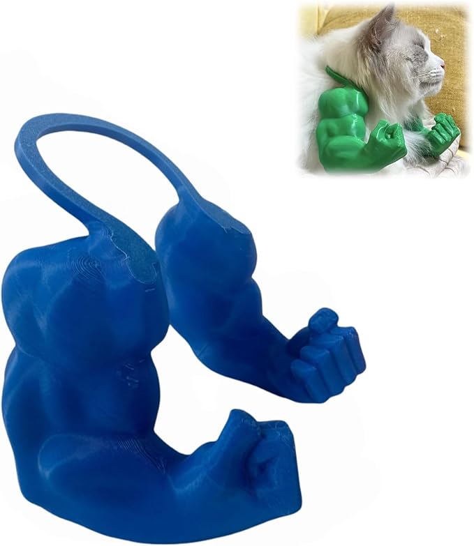 Funny Cat Muscle Arm, 3D Print Cat Neck Arm with Muscles, Funny Pet Prop Boom Arm, for Kitten Birthday Party Supplies(Blue)